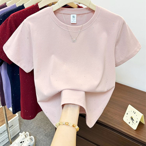 T-shirt da <span class=keywords><strong>donna</strong></span> RUICHI in cotone elasticizzato a costine 230GSM, <span class=keywords><strong>con</strong></span> glitter a stella lucidi, spalle regolari, estiva, multicolore, a maniche corte - Product Image 6
