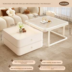 Mesa <span class=keywords><strong>de</strong></span> Centro <span class=keywords><strong>de</strong></span> Estilo Crema con Superficie <span class=keywords><strong>de</strong></span> Piedra Blanca y Almacenamiento Retráctil Móvil <span class=keywords><strong>para</strong></span> Sala <span class=keywords><strong>de</strong></span> Estar <span class=keywords><strong>de</strong></span> Apartamentos Pequeños, Diseño Moderno - Product Image 6