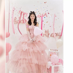 Pink Strapless Empire Waist Tulle Gown For Birthday Party Coming Of Age Ceremony Evening Dress - Product Image 3