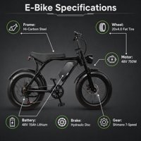 Vélo électrique Scrambler Style Fat Tire 750W 48V 15AH avec cadre en acier haute teneur en carbone, 7 vitesses, frein à disque hydraulique, suspension avant, écran LCD