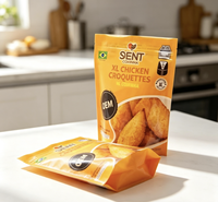 Sachet Doypack Orange Personnalisé Imprimé avec Fermeture Ziplock pour Croquettes de Poulet Surgelées, Emballage Alimentaire en Mylar