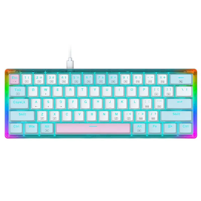 hot selling rgb translucent mechanical gaming keyboard teclado 60% blue Spanish language mini custom pc rgb mechanical keyboards