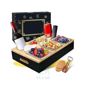Caja de Aperitivos Ecológica de Bambú Orgánico con Logotipo Personalizado, con 3 Tazones para Aperitivos, Apta para Microondas y Lavavajillas, Bandeja para Sofá o Bar - Product Image 1