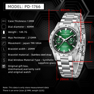 PAGANI DESIGN 1766 Nuovo <span class=keywords><strong>Orologio</strong></span> al Quarzo Retro Lusso con Fasi Lunari da Uomo Cronografo Sportivo Speedmaster da Polso Movimento VK64 Vetro Zaffiro AR - Product Image 2