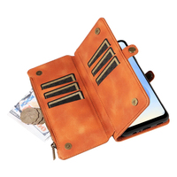 Dompet Kulit PU untuk Samsung S25/S26, 9 Slot Kartu + Kantong Koin Ber-resleting, Penyangga, Pemblokir RFID, 360 °   Perlindungan