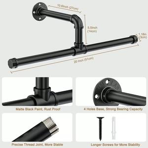 Porte-vêtements mural flottant en tuyau industriel, bricolage, robuste, rustique, vintage, barre à vêtements en métal pour la cuisine - Product Image 2