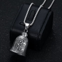 Pendentif Cloche de la Protection Saint Christophe Vintage, Cloche Porte-Bonheur pour Motard, Breloque en Acier Inoxydable 316L, Collier Bijou pour Homme, Vente en Gros