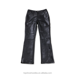 OEM Custom tasche posteriori toppe ricamate a gamba larga moto <span class=keywords><strong>pantaloni</strong></span> in <span class=keywords><strong>pelle</strong></span> svasata per gli uomini - Product Image 1