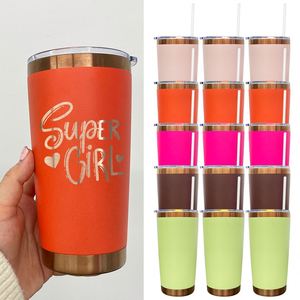 New Colored <b>Orange</b> Pink Brown Chocolate 20oz Powder Coated Copper Plated Underneath Tumbler Cup Mug with Magnetic <b>Slide</b> Lid - Product Image 1