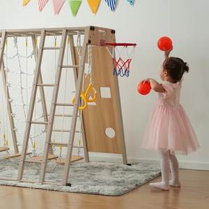 Centro de Actividades de Madera para Niños de Primera Calidad - Parque <span class=keywords><strong>Infantil</strong></span> Interior con Red de Escalada, Tobogán y Columpio para la Actividad Física y Diversión de los Niños Pequeños - Product Image 3
