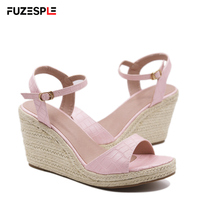 Été Nouveau Style Chaussures de pêcheur à plateforme pour femmes Talon compensé Dos nu Talon haut Plus Size 43 Espadrilles Sandales à talon pour femmes