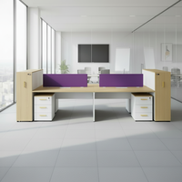 Système de poste de travail exécutif à double rangée avec disposition de bureau pour six personnes et armoires de rangement connectées en ABS