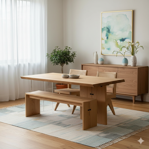 <span class=keywords><strong>Table</strong></span> à manger rectangulaire moderne <span class=keywords><strong>de</strong></span> haute qualité et durable avec plateau en bois massif et base en métal pour la maison et l'hôtellerie - Product Image 1