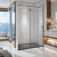 Paroi de douche FUSA pour cabine de douche, 1 porte à charnière, 2 panneaux fixes, verre trempé 8 mm, acier inoxydable 304, vente en gros OEM