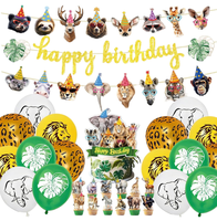 Guirlande de bannières suspendues pour fête d'anniversaire sur le thème du safari en jungle, animaux, décorations pour cupcakes, ballons en latex imprimés à l'hélium, fournitures de jeu