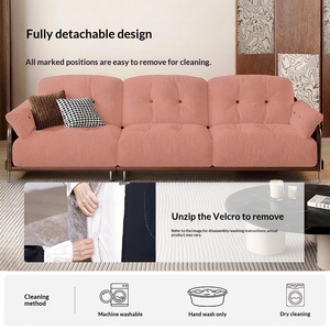 Modern retro log style <b>sofa</b>, cream tone chenille fabric straight couch, removable & washable <b>for</b> small home use - Product Image 2