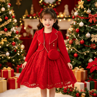 Ensemble 3 pièces pour filles : Robe de princesse en dentelle, veste blazer et sac – Idéal pour mariage, anniversaire, banquet, concours de beauté – Robe de soirée brodée pour fille