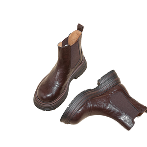 Bottines Chelsea vintage en cuir véritable à semelle en caoutchouc, nouvelle arrivée, style britannique, bottines courtes pour femmes, toutes saisons - Product Image 1