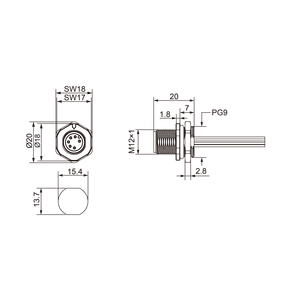 Conector de Montaje Frontal Marvtech M12 A-code IP67 con Cable para Sensor de Automatización Industrial Ethercat - Product Image 6