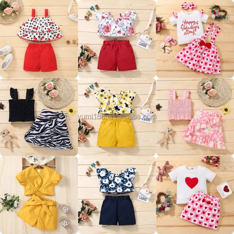 Children's Clothing Sets Infant Fashion short-sleeved One-shoulder with Short Skirt Girl Baby Summer Suit