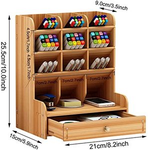 Hot Selling Office Desk Organizer Wooden Multi-Functional Diy Pen Holder Box With <strong>Storage</strong> <strong>Draw</strong> - Product Image 2