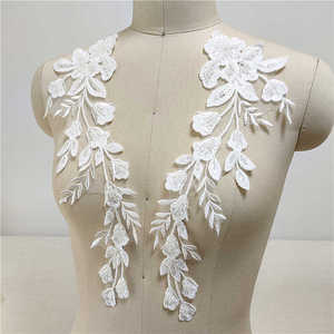 Hecho a mano blanco con cuentas encaje lentejuelas ajuste flor vestido de novia accesorio 100% algodón tela pegatina velo - Product Image 1