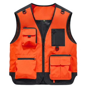 Gilet en toile multi-poches pour homme, col en V, coupe ample, fin, respirant, à bouton unique, style décontracté, pour le travail ou la pêche, printemps-automne, grandes tailles - Product Image 5