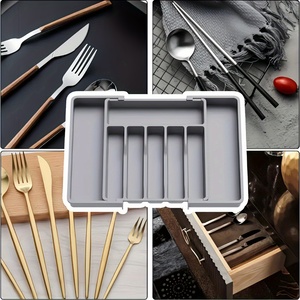 Drawer Organizer Foldable Tableware <b>Storage</b> <b>Box</b> Rectangular PP Material Adjustable Divider Rack For <b>Kitchen</b> Cabinet - Product Image 2