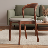 Chaise de salle à manger nordique moderne minimaliste en bois massif avec siège en cuir et dossier, design portable pour la maison, le bureau et l'hôtel