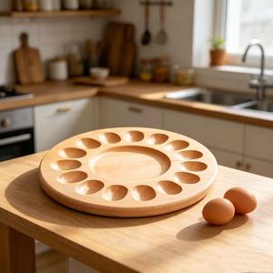 Bandeja de madera para almacenamiento de huevos con asa, soporte de madera maciza para huevos, plato de aperitivos para cocina, doble cara, para uso en fiestas - Product Image 2