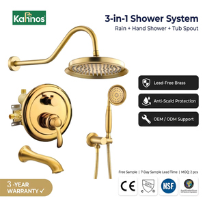 Modern Brushed <b>Gold</b> Concealed <b>Shower</b> Mixer Rainfall <b>Head</b> Single Lever Round Escutcheon Tub Spout Handheld Brass Easy Install - Product Image 1