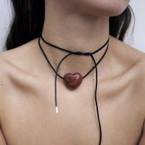 2024 Long Black Rope <strong>Necklace</strong> Simple Heart Natural <strong>Stone</strong> <strong>Necklace</strong> Chain <strong>Necklace</strong> for Women - Product Image 1