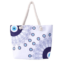 Sac fourre-tout de plage personnalisé en toile motif œil porte-bonheur, grande capacité, sac à bandoulière pour femme, sac de shopping avec poignée en corde, collection été, design de créateur
