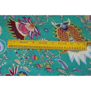 Tela de Algodón Estampada a Mano con Diseño Floral Mukut en Verde Rama, 3 Yardas, Peso Medio, Ecológica, para Sari, Sophia-Art - Product Image 3