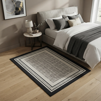 Tapis moderne minimaliste fabriqué à la machine, respectueux de l'environnement, noir et blanc, géométrique, style nordique de luxe, grand tapis pour chambre à coucher et salon