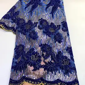 Inmyshop-telas africanas de terciopelo de estilo dubai, encaje de cuentas francesas azules reales para novia