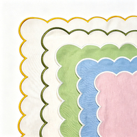Serviettes de table en lin lavé à la française, bordure brodée festonnée, monogramme personnalisé, tissu de mariage fait main, pour restaurant, vente en gros