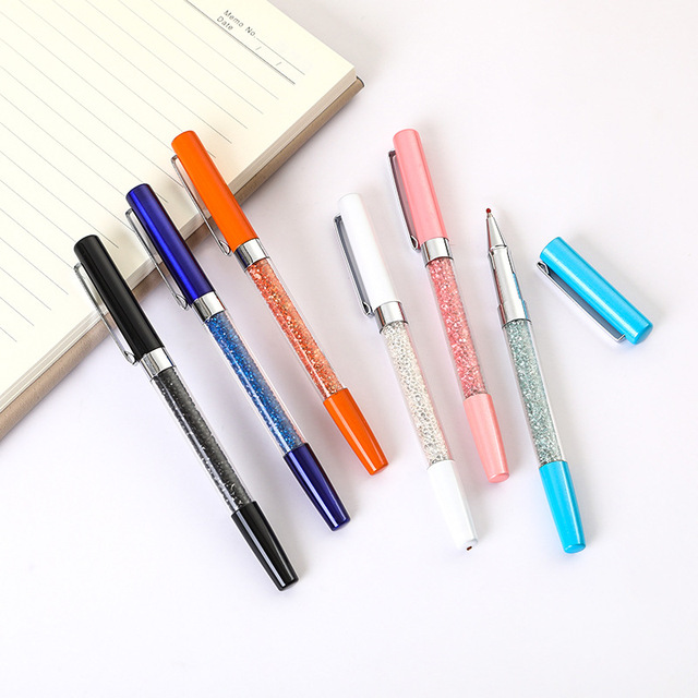 Crystal Roller Pen Writing Pen Metal Signature Ballpoint Pens Shiny Navy Blue Nude Pink Color Pen with Gel Ink