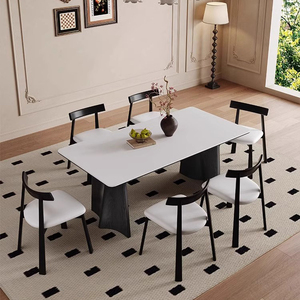 French Retro - Style Solid Wood and Rock Panel <strong>Dining</strong> Table - Black Finish for Home Use <strong>Paired</strong> with Stylish Solid Wood <strong>Chairs</strong> - Product Image 5