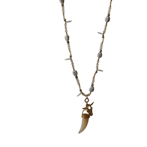 Beaded Necklace With Gold Plated <b>Bull</b> <b>Skull</b> And Horn Pendant 316L Stainless Steel Sustainable Resistant Fashion Jewelry - Product Image 2