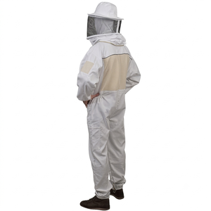 Custom White Beekeeper Work Coverall Protective Cotton <b>Bee</b> <b>Suit</b> with Fencing Veil Breathable Beekeeping Romper - Product Image 4