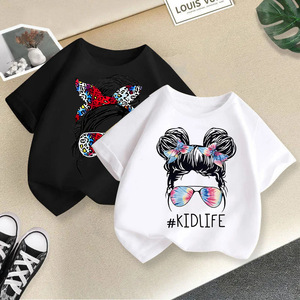 T-shirts décontractés en coton respirant à manches courtes et col rond imprimés de dessins animés pour filles, style OEM, pour l'été - Product Image 2