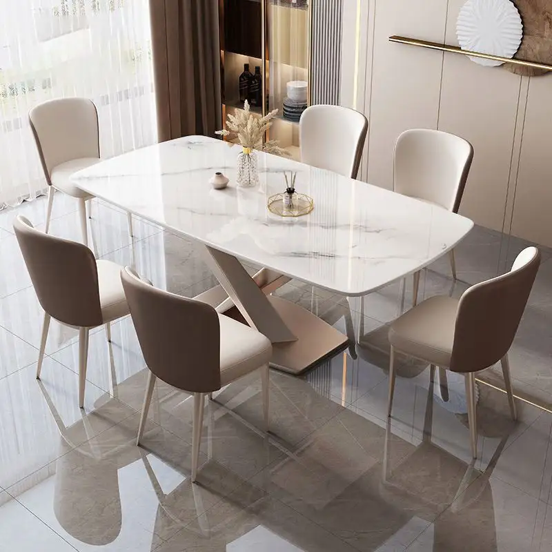 İtalyan Minimalist Modern restoran Nordic mermer masa 4-6 kişilik yemek masası seti yemek masası
