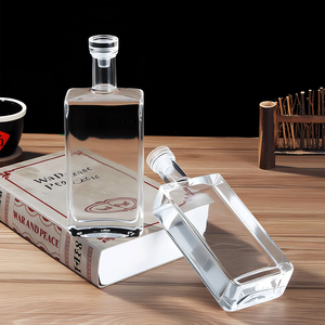 Botella de Licor de Vidrio Cuadrada Plana Super Flint de 500 ml, Whisky de Lujo, Vodka, Ron, Ginebra, Tequila, Licores con Embalaje de Corcho - Product Image 1