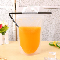 500 1000ml pas cher réutilisable alimentaire sûr en plastique Ziplock debout mat clair sac à boire avec pailles boisson jus emballage pochette