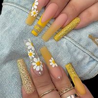 Vente en Gros Faux Ongles de Luxe à Paillettes Forme Ballerine, Longs Cercueils, Ongles Press-On Personnalisés, Marque Blanche
