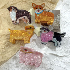 Nuova <span class=keywords><strong>Clip</strong></span> per gatto cane in acrilico transfrontaliero con pinza per artiglio simpatico cartone animato border Collie retro testa di squalo Design decorazione quotidiana dei capelli - Product Image 1