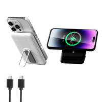 Hot Selling 3 in 1 Magnetic Wireless Power Bank 5000mah  Fast Charging Magnetic Power Bank With Stand Built in Cables PowerBank