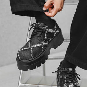 Chaussures Derby Grande Taille Xinzirain pour Hommes, Semelle Épaisse, Chaussures de Marche Japonaises, Tissu <span class=keywords><strong>Toile</strong></span> Respirant, Noir Vieilli, À Lacets - Product Image 3