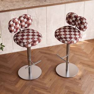 Tabouret de bar rouge et blanc à carreaux, hauteur réglable, usage commercial - Product Image 2